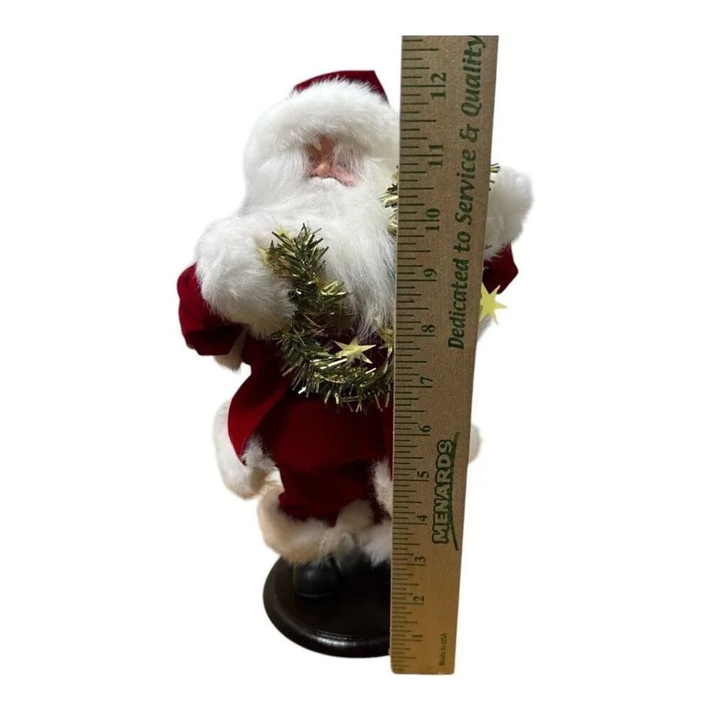 Vintage Christmas Holiday Santa w/tinsel on stand Garland Holly Berries